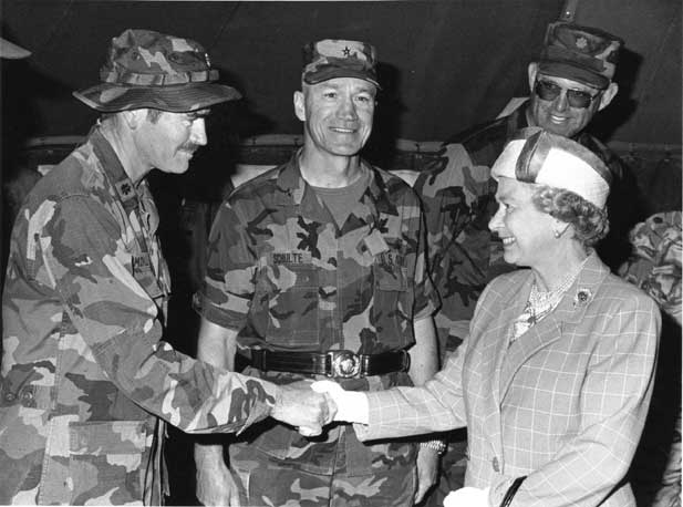 MAJ Morley shaking hands with Queen Elizabeth II